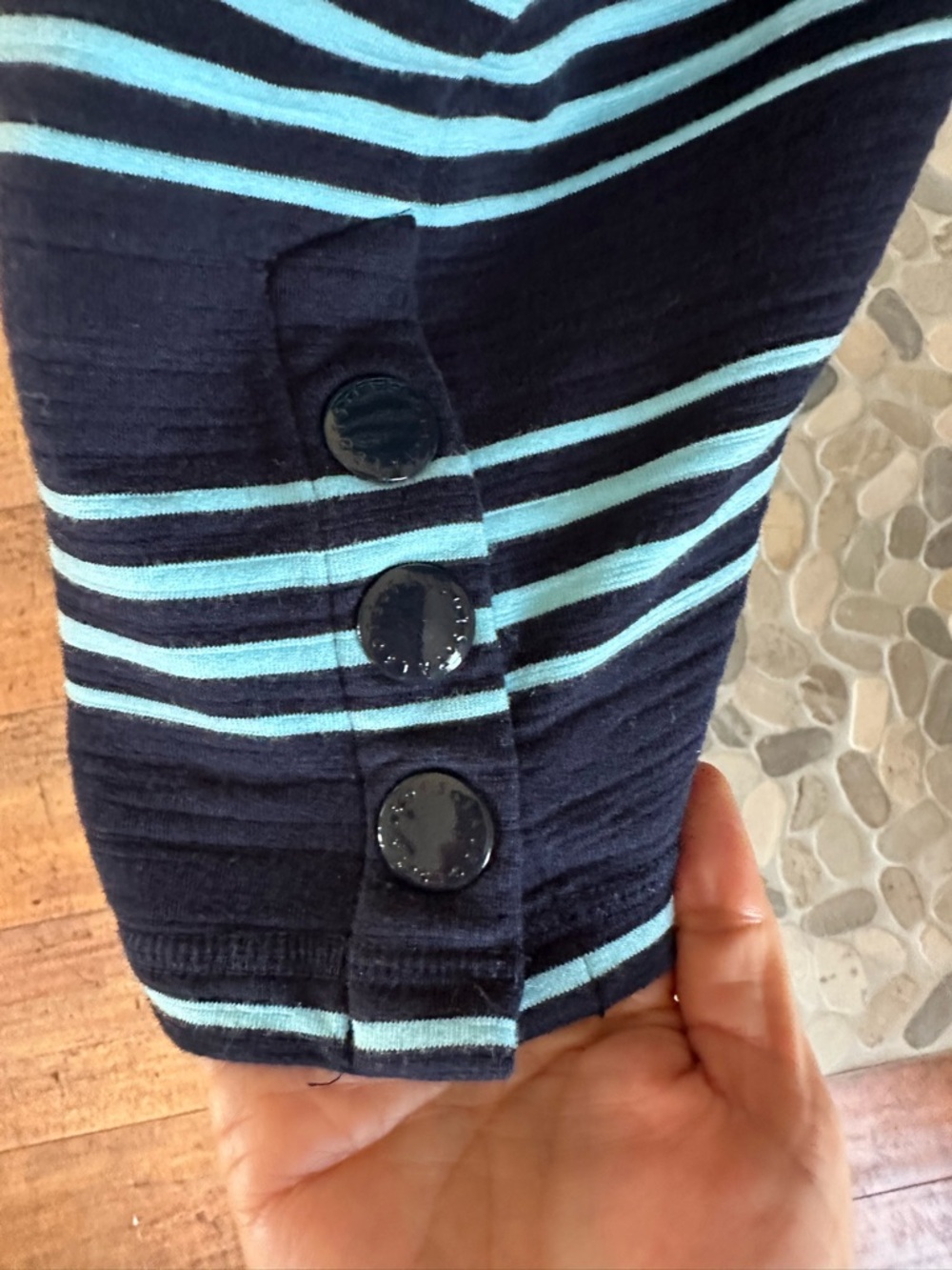 Talbots Striped V-Neck Midi Dress in Navy and Light Blue - Picture 4 of 6